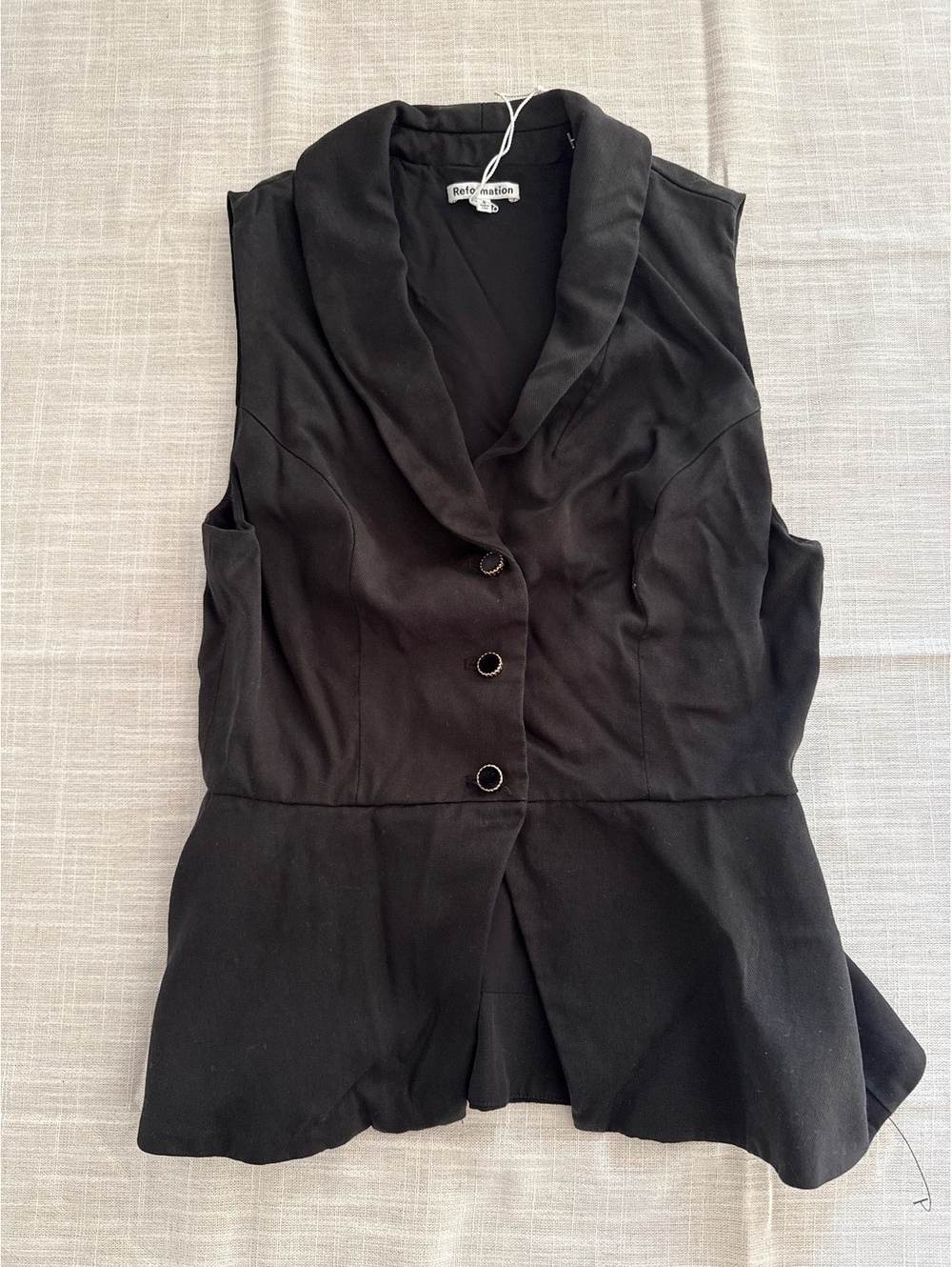 Reformation Black Peplum Button-Front Vest, Size 4